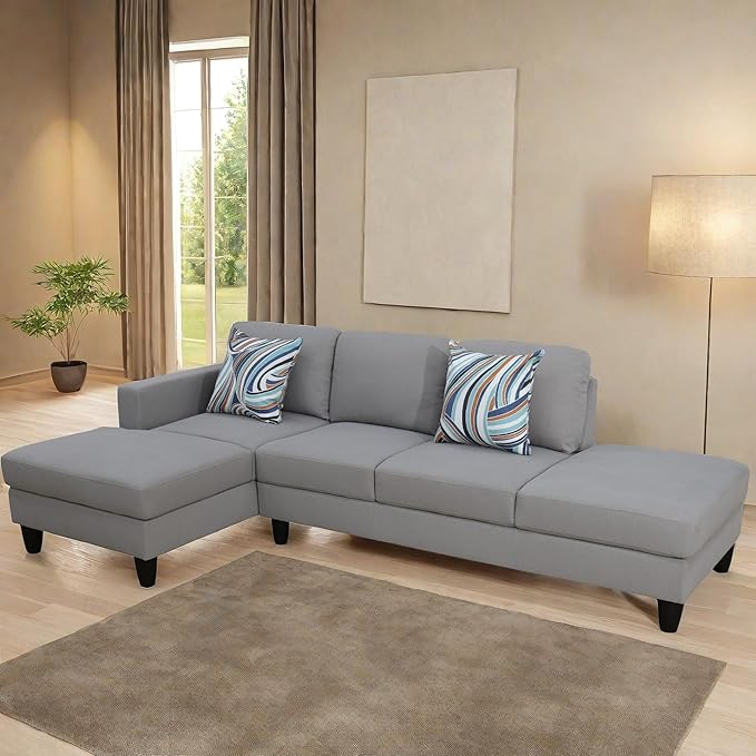 101 Inch LSectional Couches for Living Room Furniture Sets 4 Seat Modular Sectional Sofas with Removable Chaise L Shaped Couch Set with 2 Armrest for Apartment Light Grey