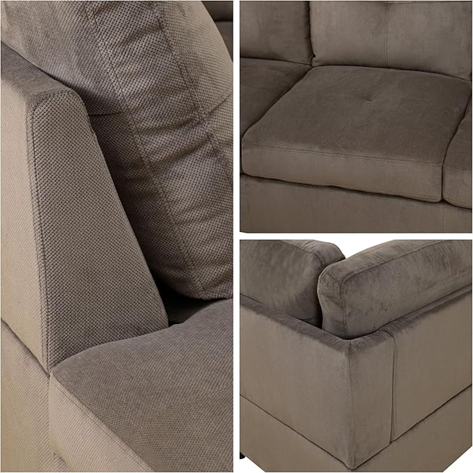 L-Shaped Sectional Sofa with Movable Chaise &amp Storage Ottoman Lounge 3-Piece Modular Convertible Couches for Living Room Apartment &amp Office Brown