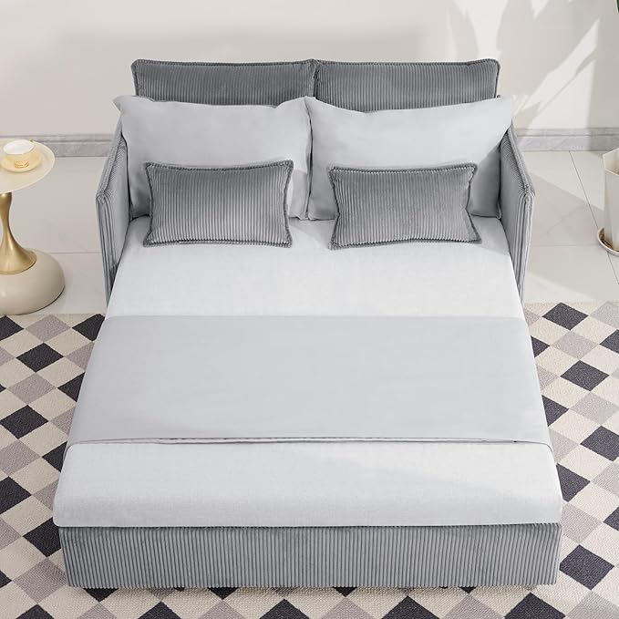 GDFStudio 55 Convertible Sofa Bed 3-in-1 Sofa Bed Couch with Pull Out Design Corduroy Sleeper Sofas with USB Ports &amp Side Pocket Modern Loveseat Sleeper for Living Room Bedroom Small Space Gr