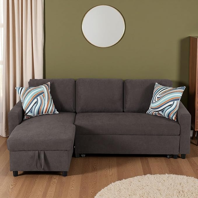 Sleeper Sofa Couch 2 in 1 Pull Out Couch Bed with Storage Chaise L Shaped Sectional Sleeper Sofas Bed Convertible Pullout Sofa for Living Room Apartment Dark Brown