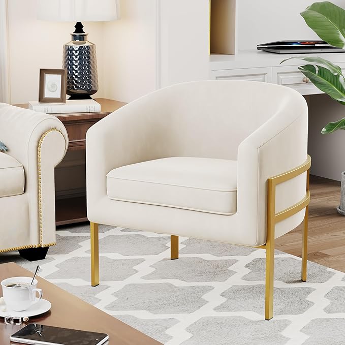 ALISH Barrel Accent Chairs Upholstered Living Room Chairs Modern ArmChairs with Metal Frame for Bedroom Living Room(Ivy 1PCS)