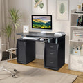 JHshop Black Writing Home Office Workstation Office Desk with Drawers Computer Desk with 3 Drawers Home Office Desks with Filing Cabinet Modern Writing Table PC Desks 115 x 55 x 74CM