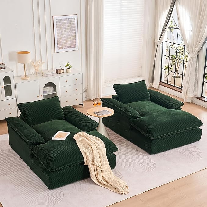 GNIXUU 67 Chaise Lounge Chair Indoor Corduroy Upholstered Oversized Sofa Bed Green Oversized Boneless Couch Chair Large Sleeper Reading Chair for Living Room Game Room Green | easy to move around