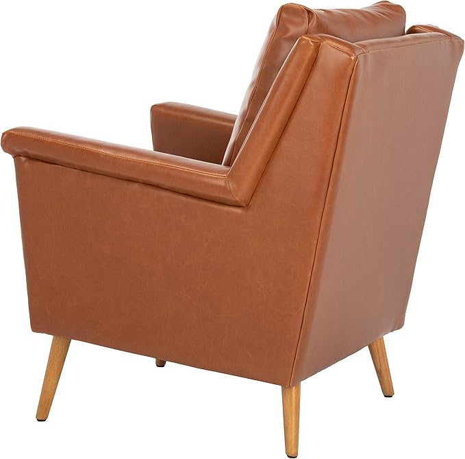 Safavieh Home Astrid Mid-Century Cognac Faux Leather and Natural Arm Chair