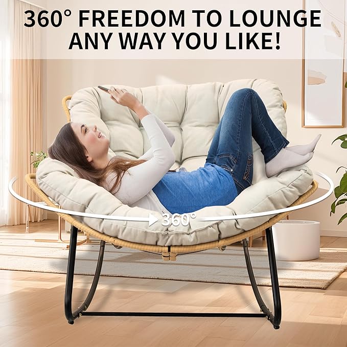 Oversized Large Rocker Chair for Adults Modern Portable Rocking Chairs for Living Room Indoor Outdoor Rocking Lounge ChairBeige