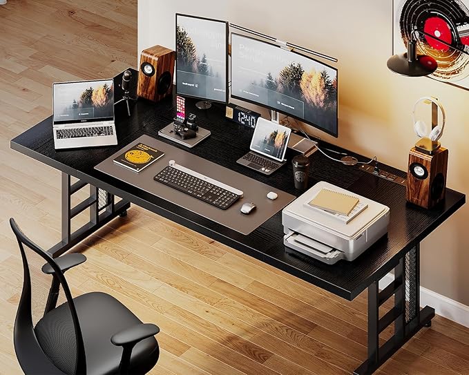 Coleshome 71 Inch Executive Desk with USB Ports Computer Office Desk Large Mordern Writing Table Workstation Business Furniture for Home Office Black