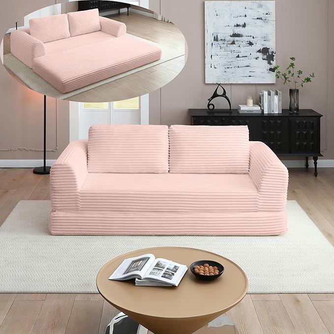 Foldable Boneless Love Seat Couches in a Box Modern Floor Foam Sleeper Sofa Bed 2-in-1 Convertible Cloud Sofa for Home Apartments Bedroom
