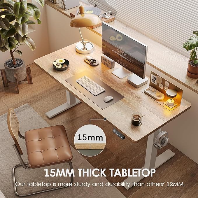 TIQLAB 63 x 24 Inch Electric Standing Desk Sit to Stand Up Work Home Office Table for Study Writing and Games Splice Board Maple