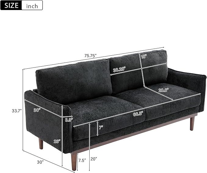 Christopher Knight Home Brena Modern Chenille Upholstered Loveseat Sofa Wooden 2 Seater Sofa Couch with Deep Seat Comfy Cloud Couch for Living Room Bedroom Home Office Black
