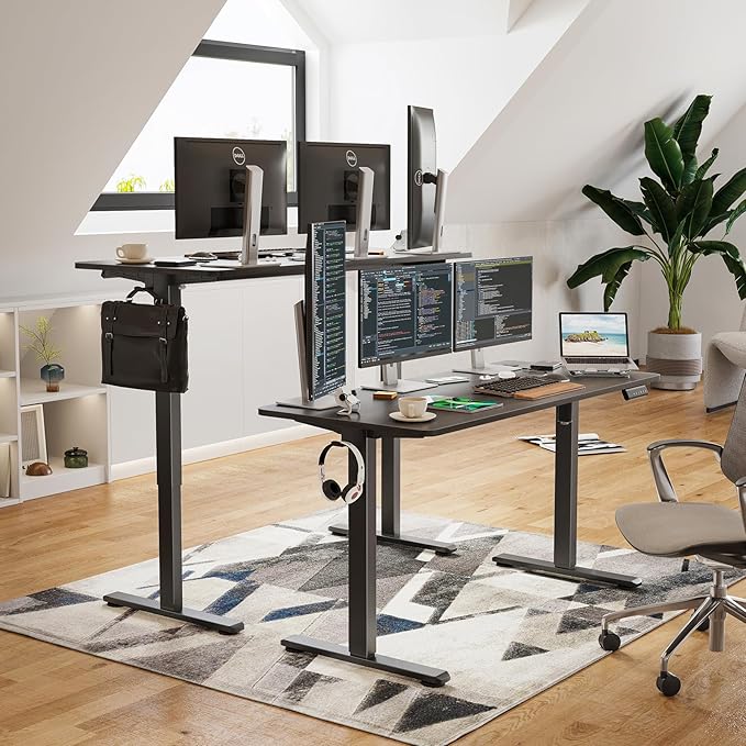 Electric Height Adjustable Standing Desk with Splice Board - Computer Gaming Desks Home Office Corner Desks Bedroom Craft Study Table Work Standing DeskWalnut