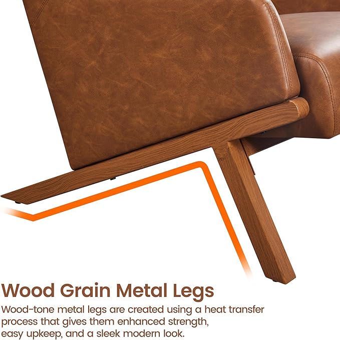 Yaheetech Brown Accent Chair PU Leather Armchair High Wide Backrest Oversized Recliner Chair Thick Seat Cushion for Office Reception Room Reading Nook Brown