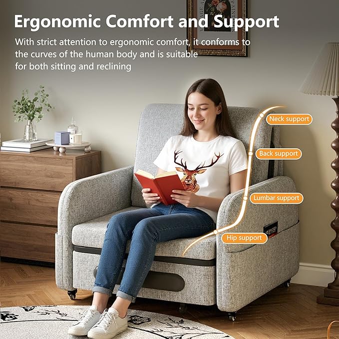 34.6 Small Pull-Out Sofa Bed Modern Versatile Futon Sleeper Couch Daybed with Trundle Space-Saving for Living Room RV Studio or Guest Room Gray &amp White