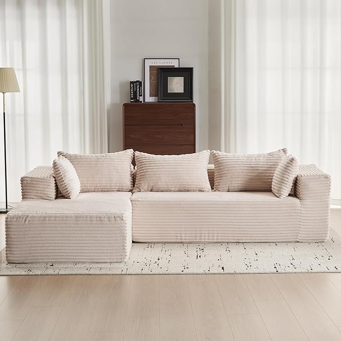 109 Modular Sectional Couch with L-Shape ChaiseBoneless Sofa for Living RoomModern Cloud Couch with Deep SeatNo Assembly RequiredLovesetWhite(Left Facing Chaise)