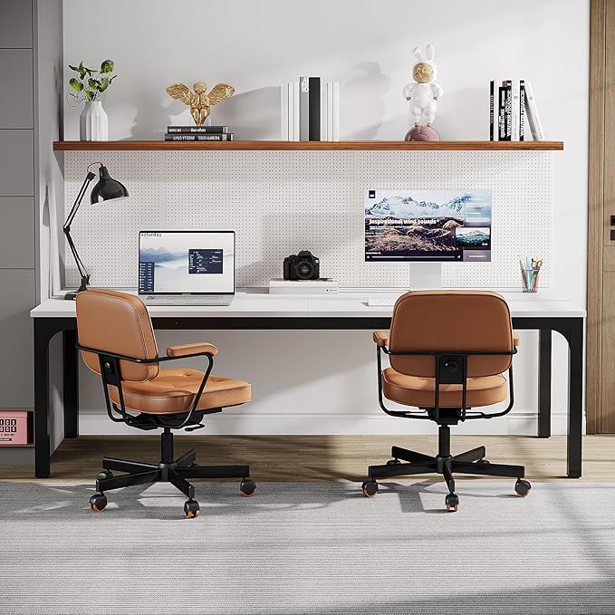 Tribesigns 2-Person Home Office Desk 78.7 Extra Long Computer Desk Double Workstation for Home Office Work Desk for Two People (White + Black)
