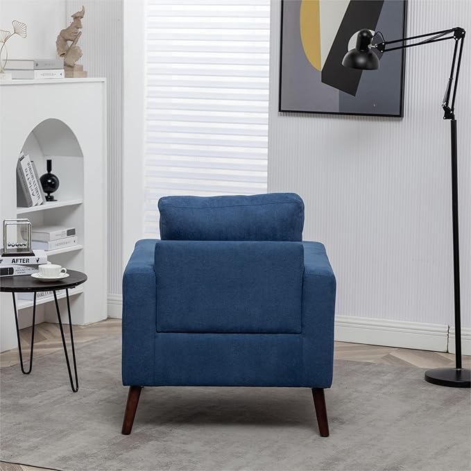 Modern Armchair Living Room Chair upholstered Upholstery Chair with Solid Wood Legs Sofa for Home Office Guests Dark Blue