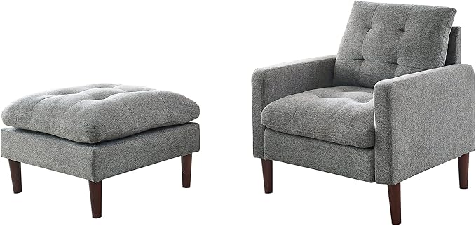 Modern Fabric Single Sofa Chair Living Room Chair Comfortable Armchair withwith Ottoman Foot Rest Tufted Chair for Reading or Lounging