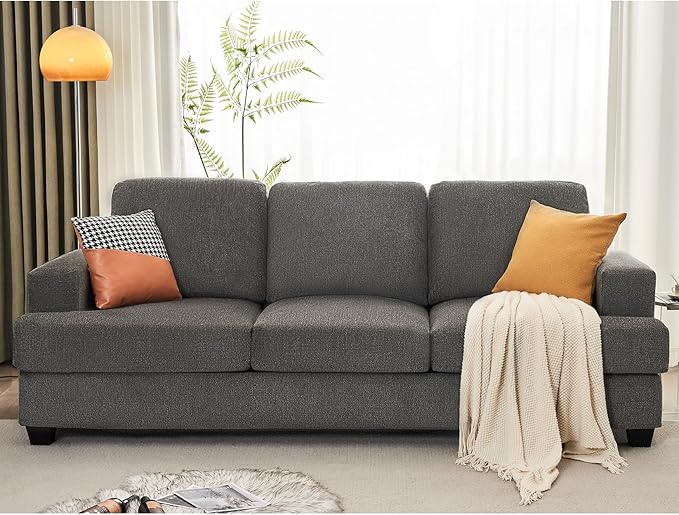 VanAcc 89 Inch Sofa 3 Seater Sofa with Extra Deep Seats Modern Couch- Comfy Couch for Living Room Apartment Lounge Grey Chenille