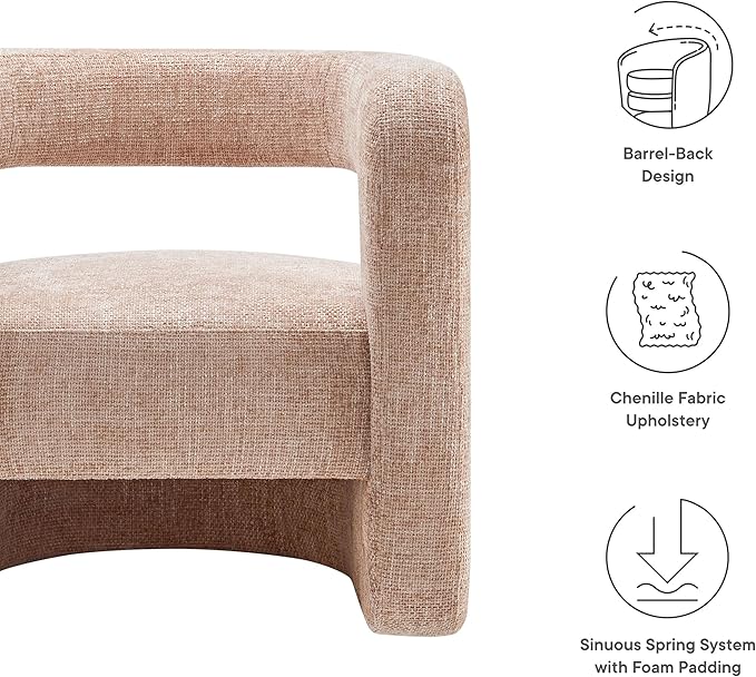 Modway Jaylin Chenille Accent Chair in Blush - Upholstered Comfy Club Chair - Modern Soft Barrel Chair - Round Leisure Accent Chair with Curved Back for Living Room Bedroom Home Office