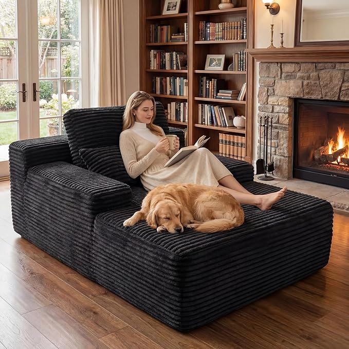 67”Chaise Lounge Chair Indoor Oversized Corduroy Boneless Chair Large Corduroy Upholstered Floppy ChairDeep Seat Sleeper CouchCloud Sofas Couches for Living Room No Assembly Required