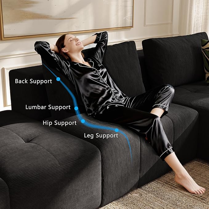 wanan 141 Boneless Couch for Living Room Oversize Cloud Sectional Sofa with Deep Seat L Shaped Modern Cloud Sleeper Sofa Bed with Chaise Black