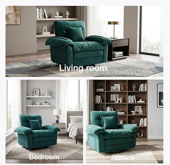 360° Swivel Accent Chair Oversized Plush Modern Chenille Armchair with Padded Seat &amp Back Comfy Spinning Chair for Living Room Bedroom Office (Teal)