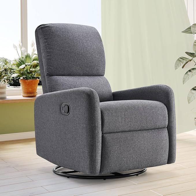 Jocisland Swivel Rocking Chair Nursery Glider Recliner Chairs for Adults Rocker for Living Room Bedroom Comfy Upholstered Modern Nursing Reclining Single Sofa Grey Linen (No Side Pockets)