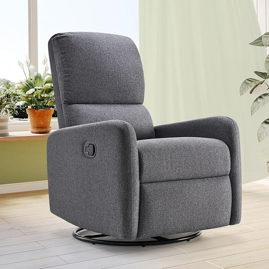 Jocisland Swivel Rocking Chair Nursery Glider Recliner Chairs for Adults Rocker for Living Room Bedroom Comfy Upholstered Modern Nursing Reclining Single Sofa Grey Linen (No Side Pockets)