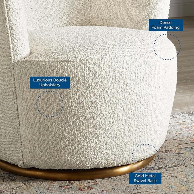 Modway Nora Boucle Upholstered Swivel Chair with White Finish EEI-5311-WHI