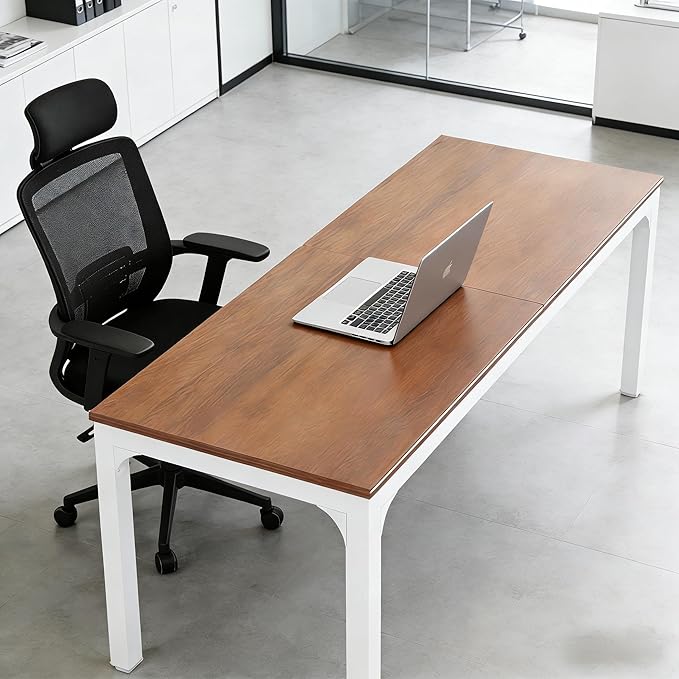 78 Inch Long Computer Desk 2 Person Executive Office Desk Extra Large Double Workstation Simple Study Student Writing Table for Home Office (Brown+White)