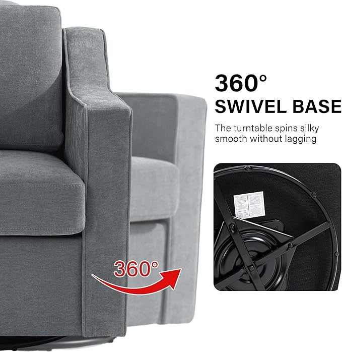 Swivel Accent Chair Modern Round Barrel Arm Chair for Living Room Bedroom Comfy Club Reading Chairs for Adults (Chenille Grey Set of 2)