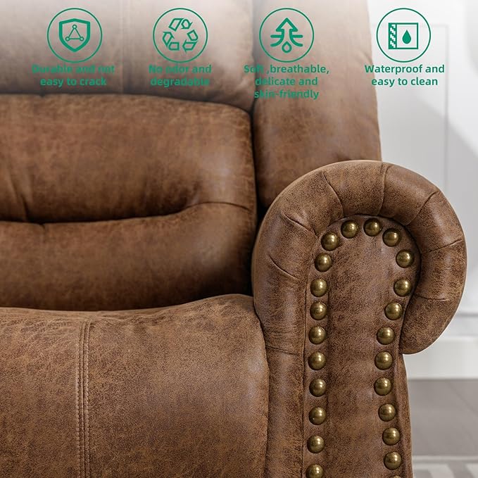 VIVIJASON Massage Swivel Rocker Recliner Chair with Heat &amp Vibration 360° Swivel Manual Glider Rocking Reclining Chair with Remote Control Side Pockets &amp USB Ports for Living Room Nut Brown