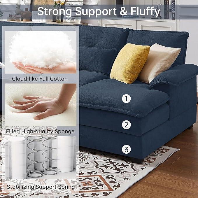 110 Sectional Couches for Living Room 4 Seat U Shaped Couch with Double Chaise Modular Cloud Sofa Removable Cover Modern Comfy Sofa for Home Furniture Office and Basement