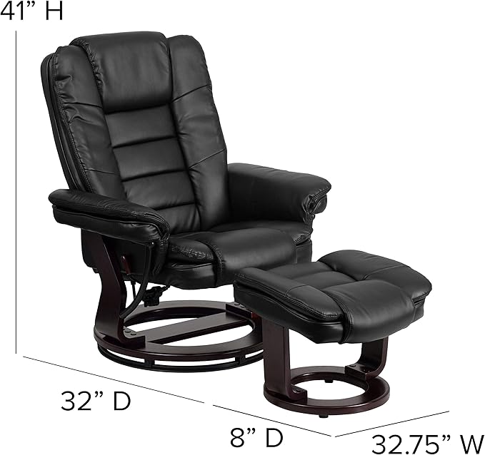 Flash Furniture Bali Contemporary Multi-Position LeatherSoft Recliner Chair with Ottoman 360-Degree Swivel Recliner Chair and Ottoman Set Black