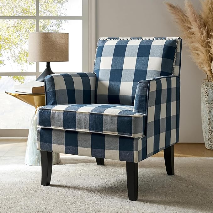 High Back Accent Arms Chair Modern Accent Chair with Wooden Legs Reading Chair with Padded Armrest and Comfortable Cushioned Seat for Living Room Bedroom