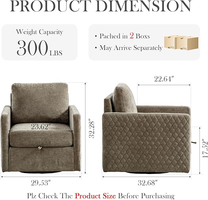 Aoiy &amp Wifon 29.5''W Swivel Accent Chair Set of 2 Comfy Modern Square Arm Chair with Hidden Storage for Living Room/Bedroom/Office Chenille Taupe