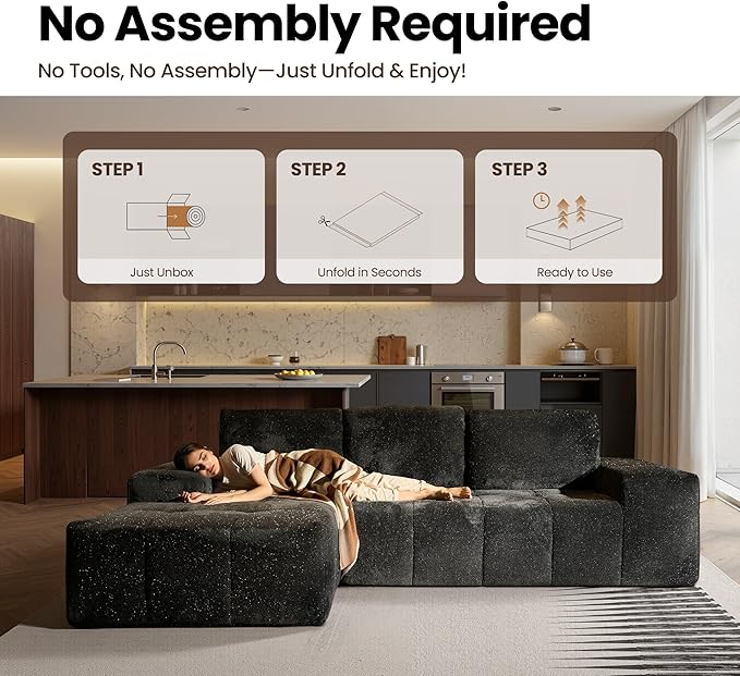 114 Cloud Sectional Couches with OttomanU Shaped Boneless Couch in A BoxDeep Seat Modular Sectional Sofa with Comfy Chaise No Assembly RequiredGrey