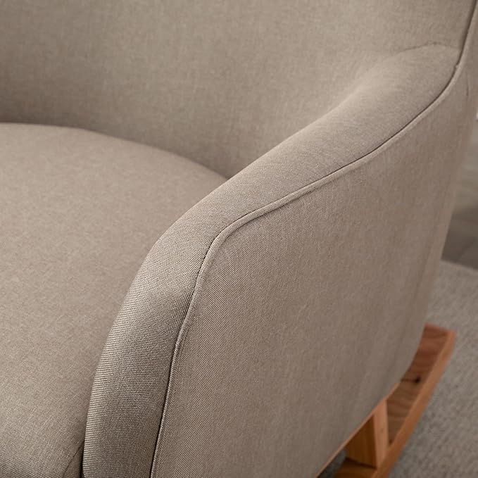 HOMCOM Modern Rocking Chair Sofa Armchair Modern Accent Chair with Thick Padding Winged Back for Living Room or Bedroom Greige
