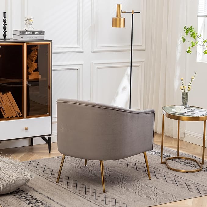 Modern Velvet Tub Chair Armchairs Barrel Accent Dinning Chair with Gold Plated Metal LegsThick Soft Padded Seat for Living Room