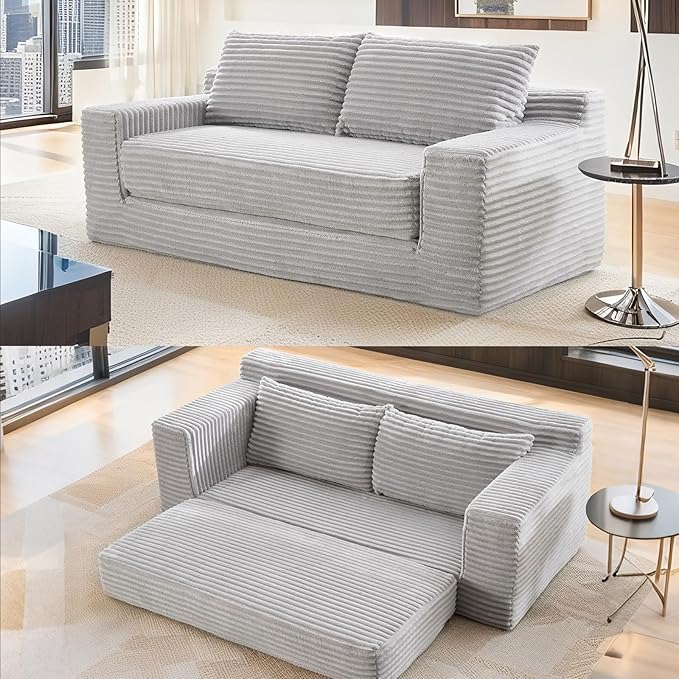 Boneless Couch 2 in 1 Convertible71 Corduroy Cloud Loveseat SofaMemory Foam Couch in a BoxNo Assembly Small Sofa for Living RoomApartments Home OfficeBedroom-Grey