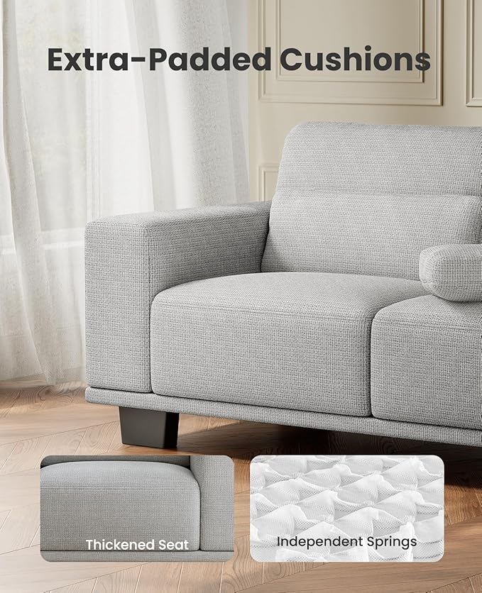 Amada 65 Loveseat Sofa 2 Seater Couch Sofa for Living Room Modern Sofa with Wide Armrests &amp Deep Seats Comfy Couch with Removable Washable Covers &amp Linen Fabric Easy Assembly (Grey 2 Sea