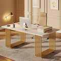 70.9-Inch Modern Office Desk White Wooden Executive Computer Table with Gold Metal Legs Large Home Office Workstation for Study or Small Conference Room