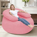 HABUTWAY Giant Bean Bag Chair Oversized Beanbag Chair with Filler Ultra Soft Teddy Fleece Bean Bag Lounge Floor Sofa w/U-Shaped Pillow for Gaming Reading Pink&amp Pink