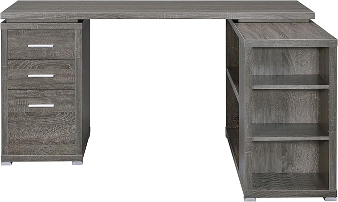 Coaster Home Furnishings - Yvette - Engineered Wood - 3-Drawer Computer Desk with File Cabinet and L-Shaped Desk with 5 Adjustable Compartments - Home Office - 60-Inch - Weathered Grey - 800518