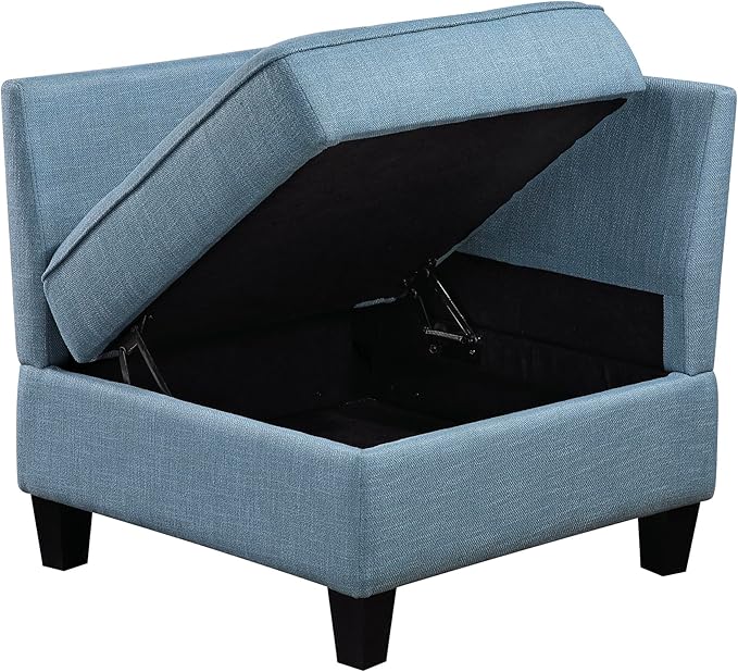Lexicon Modern Modular Corner Chair with Hidden Storage Textured Fabric with Button-Tufted Design Reversible Back Cushion for Living Room/Bedroom/Office Blue