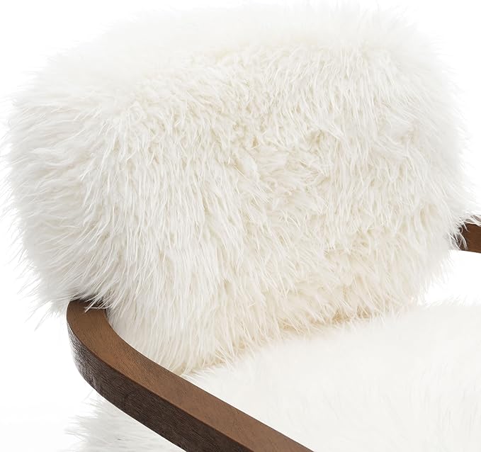 Furniture of America Ramos Modern Accent Chair with Ultra Soft Faux Fur Long-Haired Accent Sofa Tight Seat and Back Single Couch Fluffy Living Room Seating No Assembly Needed White
