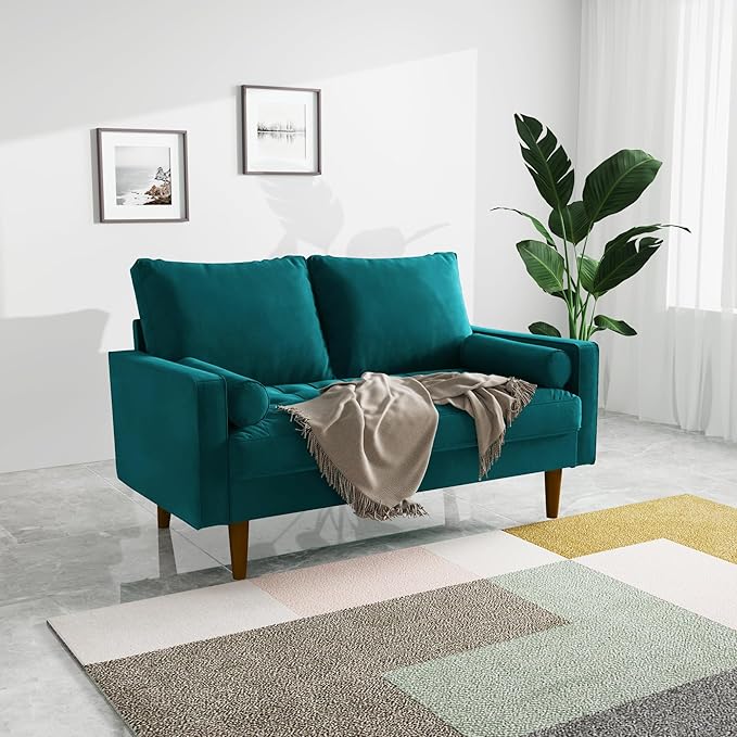 SILKIR Velvet Loveseat Sofa Love Seats Furniture for Small Spaces Mid-Century Modern Loveseats for Living Room Love Seat Couch 58 Inches Teal Blue