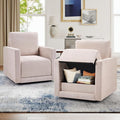 INZOY Swivel Accent Chair Set of 2 Comfy 360° Swivel Chair with Hidden Storage Upholstered Chenille Square Chair for Living Room Bedroom Small Spaces Fully Assembled Beige