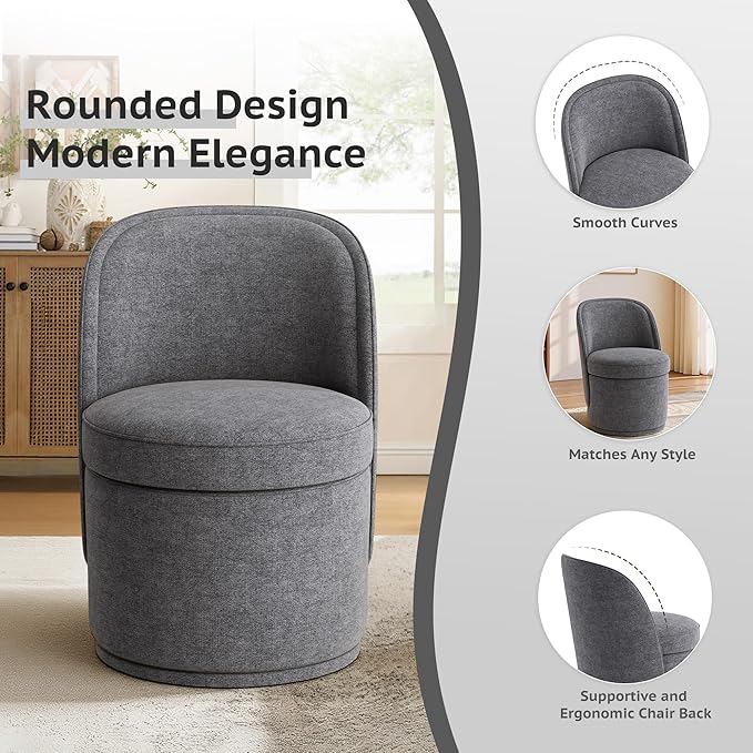 Swivel Accent Chair Set of 2 360° Swivel Round Chair with Hidden Storage Vanity Chairs Modern Small Barrel Armchair for Living Room/Bedroom Darkgrey