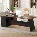 LITTLE TREE 78-Inch Executive Office Desk with File Cabinet Large Modern Corner Office Desk for Home Office 3-Drawer Wood File Cabinet Spacious Workstation for Home Office (Brown &amp Black)
