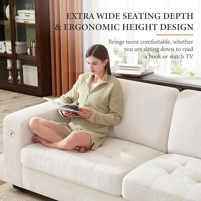 Ihanherry 89 Modern Sofa Cloud Couch Chenille Deep Seat Sofa with Removable Cover for Living Room Bedroom and Apartment Beige